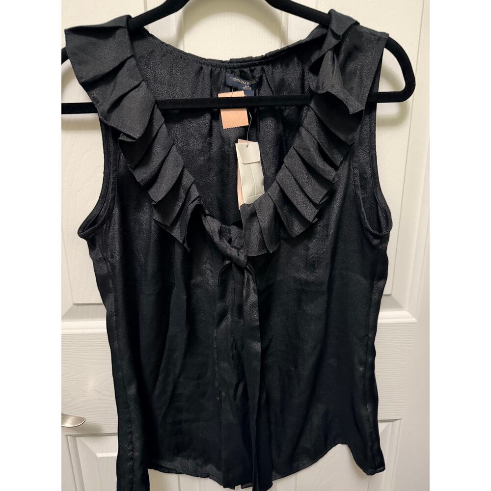 Banana Republic Petite Black Ruffle Sleeveless Blouse PL NWT